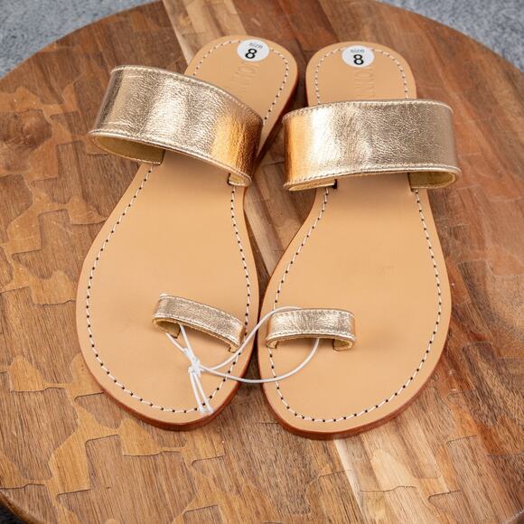 Johnny Was Gold Leather Slide Sandals (Size 8) - Picture 2 of 5
